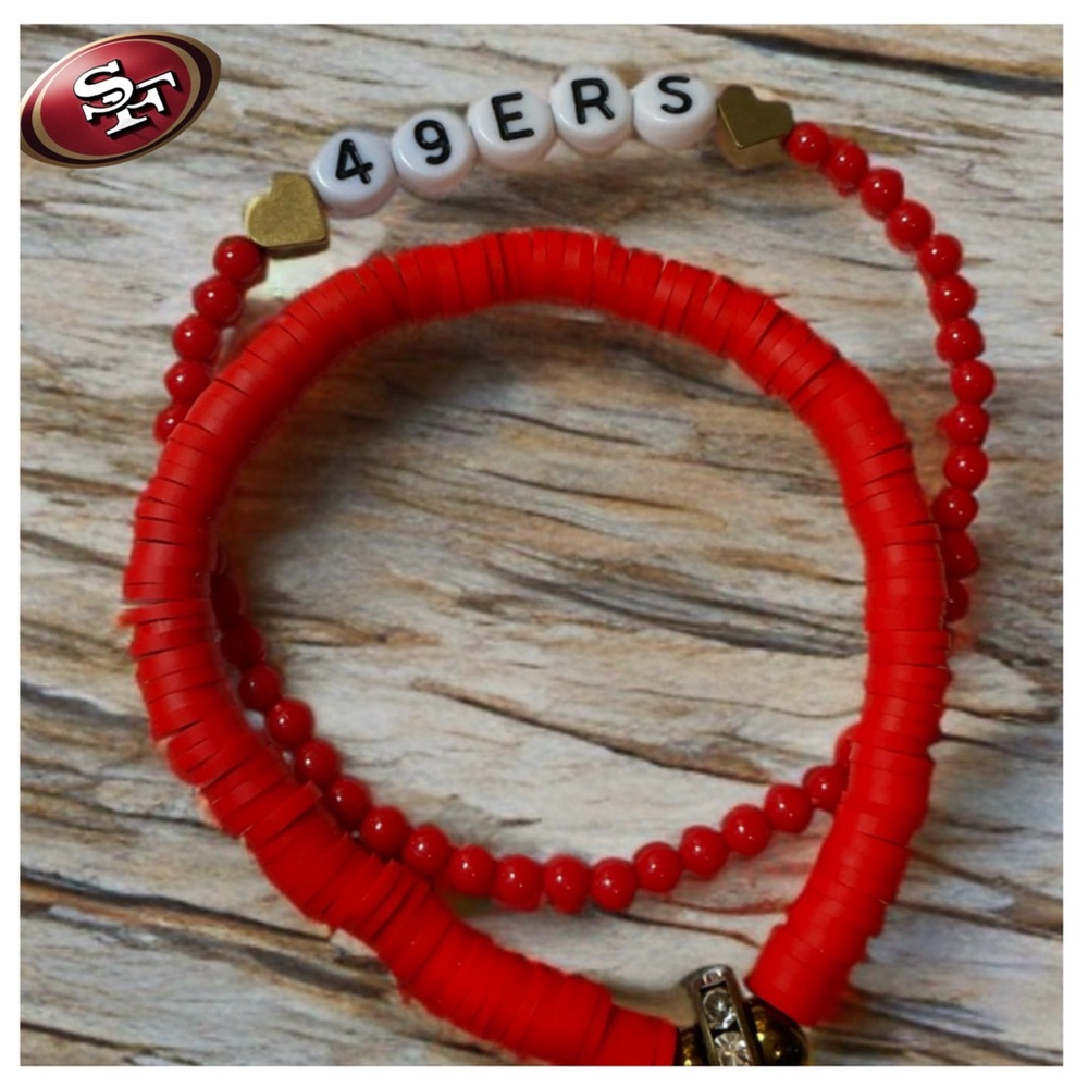 NFL- 49ers Beaded Bracelet set ( New handmade )